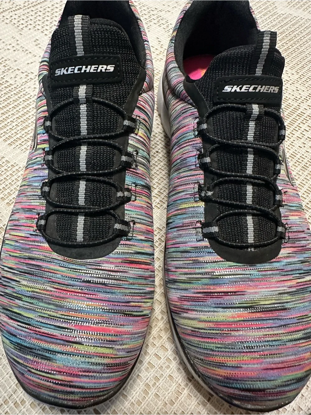 Skechers Women's Multicolor Knit Slip-On Athletic Sneakers with Pink Insole